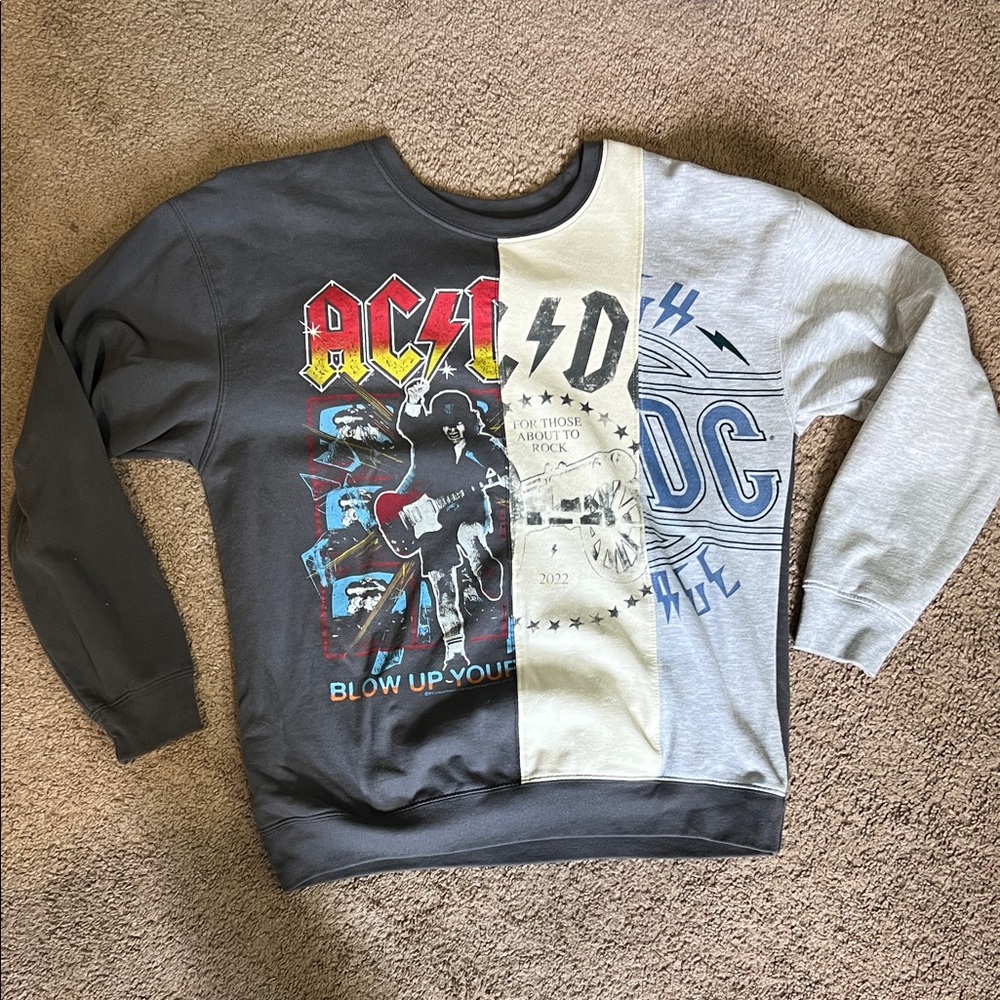 AC/DC Colorblock Graphic Crewneck Sweater - Black, Gray, and Cream